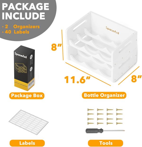 SpaceAid Bamboo Water Bottle Organizer with Labels for Kitchen and Pantry, Storage Rack for Cabinets, Home Cup and Wine Bottle Holder Shelf Organizers, 2 Pack 3-Slot, Hold 6 Bottles - Image 12