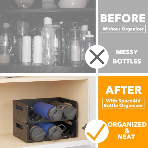 SpaceAid Bamboo Water Bottle Organizer with Labels for Kitchen and Pantry, Storage Rack for Cabinets, Home Cup and Wine Bottle Holder Shelf Organizers, 2 Pack 3-Slot, Hold 6 Bottles - Image 16