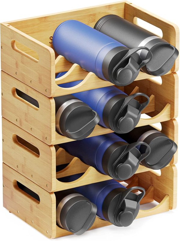 SpaceAid Bamboo Water Bottle Organizer with Labels for Kitchen and Pantry, Storage Rack for Cabinets, Home Cup and Wine Bottle Holder Shelf Organizers, 2 Pack 3-Slot, Hold 6 Bottles - Image 22