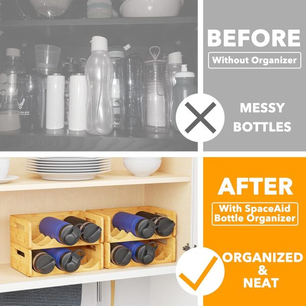 SpaceAid Bamboo Water Bottle Organizer with Labels for Kitchen and Pantry, Storage Rack for Cabinets, Home Cup and Wine Bottle Holder Shelf Organizers, 2 Pack 3-Slot, Hold 6 Bottles - Image 23
