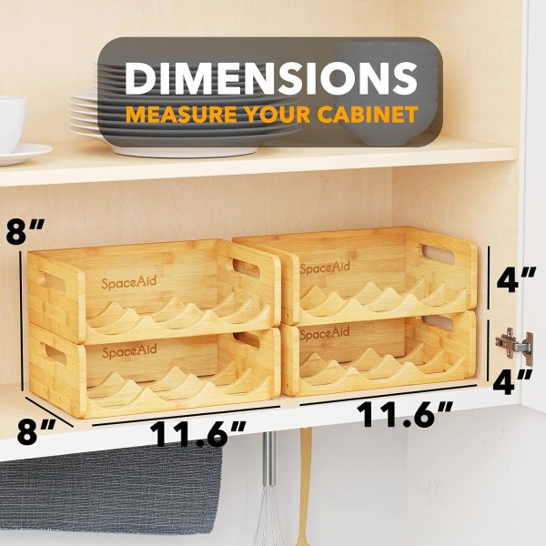SpaceAid Bamboo Water Bottle Organizer with Labels for Kitchen and Pantry, Storage Rack for Cabinets, Home Cup and Wine Bottle Holder Shelf Organizers, 2 Pack 3-Slot, Hold 6 Bottles - Image 24