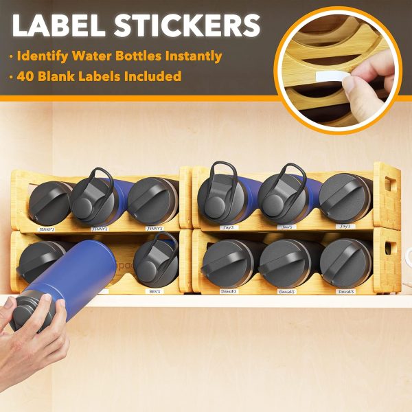 SpaceAid Bamboo Water Bottle Organizer with Labels for Kitchen and Pantry, Storage Rack for Cabinets, Home Cup and Wine Bottle Holder Shelf Organizers, 2 Pack 3-Slot, Hold 6 Bottles - Image 25