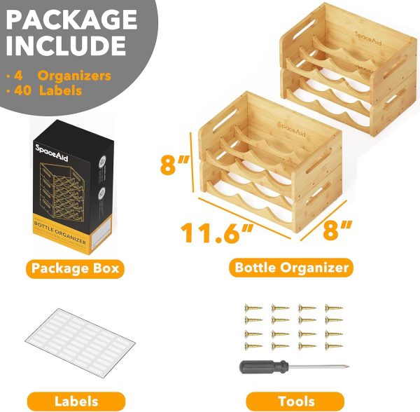 SpaceAid Bamboo Water Bottle Organizer with Labels for Kitchen and Pantry, Storage Rack for Cabinets, Home Cup and Wine Bottle Holder Shelf Organizers, 2 Pack 3-Slot, Hold 6 Bottles - Image 26