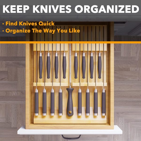 SpaceAid Bamboo Knife Drawer Organizer Insert, Kitchen Steak Knives Holder Organizers Block for Drawer Storage Organization (16 Knife Slots and 1 Sharpener Slot) - Image 3