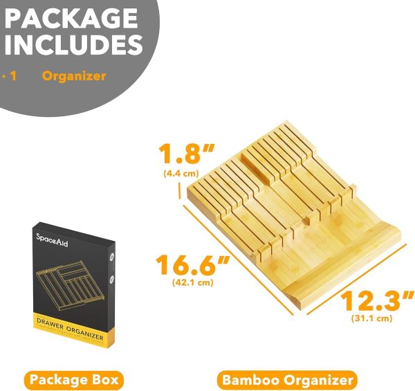 SpaceAid Bamboo Knife Drawer Organizer Insert, Kitchen Steak Knives Holder Organizers Block for Drawer Storage Organization (16 Knife Slots and 1 Sharpener Slot) - Image 4
