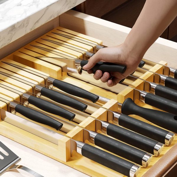 SpaceAid Bamboo Knife Drawer Organizer Insert, Kitchen Steak Knives Holder Organizers Block for Drawer Storage Organization (16 Knife Slots and 1 Sharpener Slot) - Image 5
