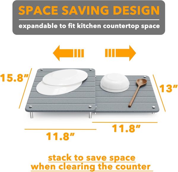 SpaceAid 2 Pack Stone Dish Drying Mats for Kitchen Counter, Expandable Absorbent Rack Dish Pad, Quick Dry Diatomaceous Earth Dishes Mat Tray, Absorbing Sink Stone Mat Board (Gray) - Image 11