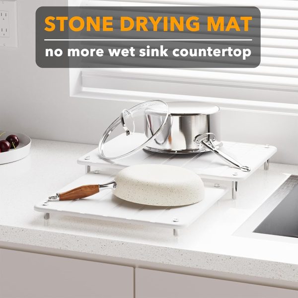 SpaceAid 2 Pack Stone Dish Drying Mats for Kitchen Counter, Expandable Absorbent Rack Dish Pad, Quick Dry Diatomaceous Earth Dishes Mat Tray, Absorbing Sink Stone Mat Board (Gray) - Image 16
