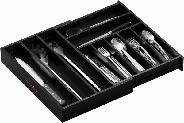 SpaceAid 2.5" High Bamboo Silverware Drawer Organizer with Labels, Kitchen Utensil Expandable Tray Holder for Flatware, Cutlery, Spoon and Knives Drawer Storage Organization (Natural) - Image 2