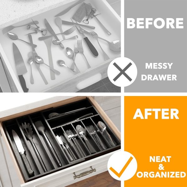 SpaceAid 2.5" High Bamboo Silverware Drawer Organizer with Labels, Kitchen Utensil Expandable Tray Holder for Flatware, Cutlery, Spoon and Knives Drawer Storage Organization (Natural) - Image 3
