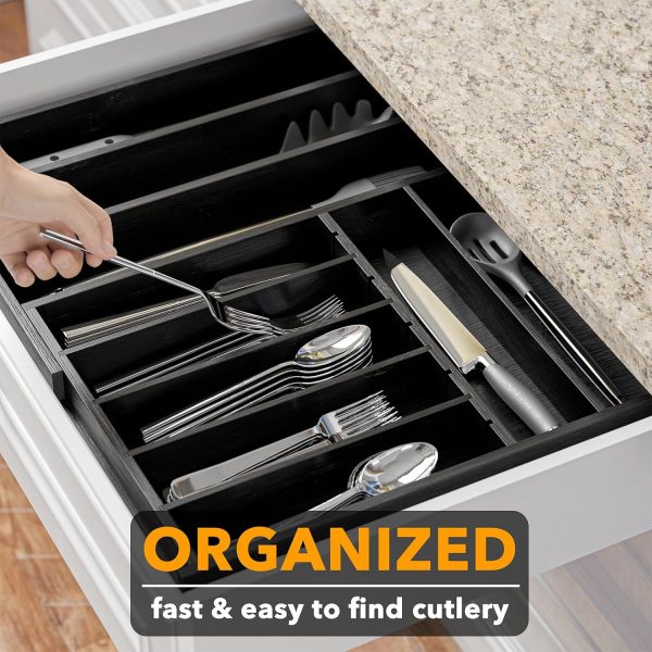 SpaceAid 2.5" High Bamboo Silverware Drawer Organizer with Labels, Kitchen Utensil Expandable Tray Holder for Flatware, Cutlery, Spoon and Knives Drawer Storage Organization (Natural) - Image 6
