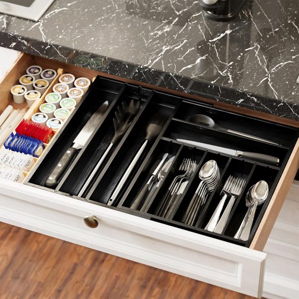 SpaceAid 2.5" High Bamboo Silverware Drawer Organizer with Labels, Kitchen Utensil Expandable Tray Holder for Flatware, Cutlery, Spoon and Knives Drawer Storage Organization (Natural) - Image 7