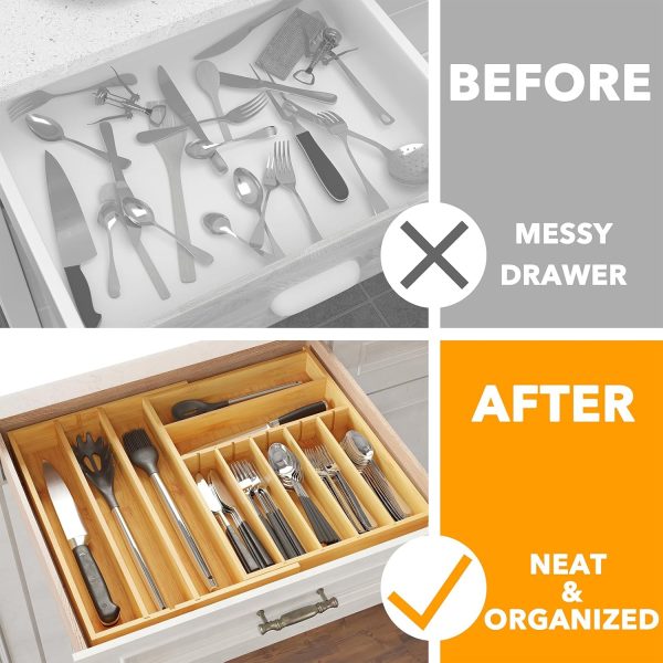 SpaceAid 2.5" High Bamboo Silverware Drawer Organizer with Labels, Kitchen Utensil Expandable Tray Holder for Flatware, Cutlery, Spoon and Knives Drawer Storage Organization (Natural) - Image 9