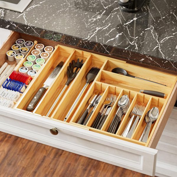 SpaceAid 2.5" High Bamboo Silverware Drawer Organizer with Labels, Kitchen Utensil Expandable Tray Holder for Flatware, Cutlery, Spoon and Knives Drawer Storage Organization (Natural) - Image 13
