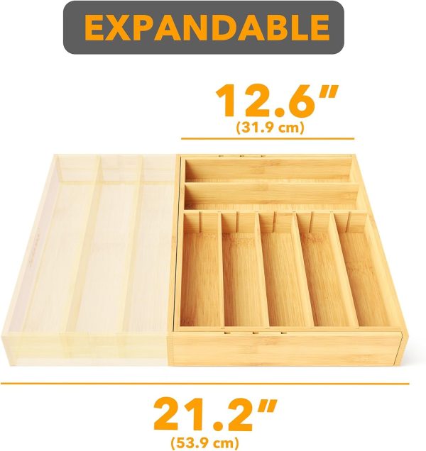 SpaceAid 2.5" High Bamboo Silverware Drawer Organizer with Labels, Kitchen Utensil Expandable Tray Holder for Flatware, Cutlery, Spoon and Knives Drawer Storage Organization (Natural) - Image 14