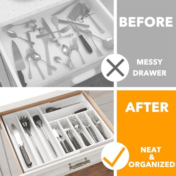 SpaceAid 2.5" High Bamboo Silverware Drawer Organizer with Labels, Kitchen Utensil Expandable Tray Holder for Flatware, Cutlery, Spoon and Knives Drawer Storage Organization (Natural) - Image 16