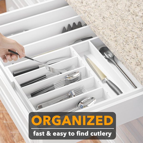 SpaceAid 2.5" High Bamboo Silverware Drawer Organizer with Labels, Kitchen Utensil Expandable Tray Holder for Flatware, Cutlery, Spoon and Knives Drawer Storage Organization (Natural) - Image 19