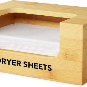 SpaceAid Dryer Sheet Holder with Opening and Labels, Laundry Softener Dryer Sheets Dispenser for Home Laundry Room Farmhouse Decor, Organization and Storage, Bamboo Box Container Organizer